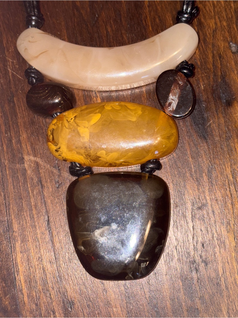 Statement Multistone Resin Pendant Necklace in Cream, Amber & Black - Picture 6 of 8